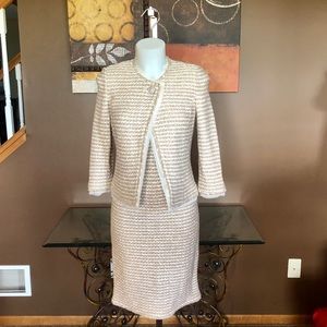 St. John Couture Beige Gold Boucle Knit Dress Suit
